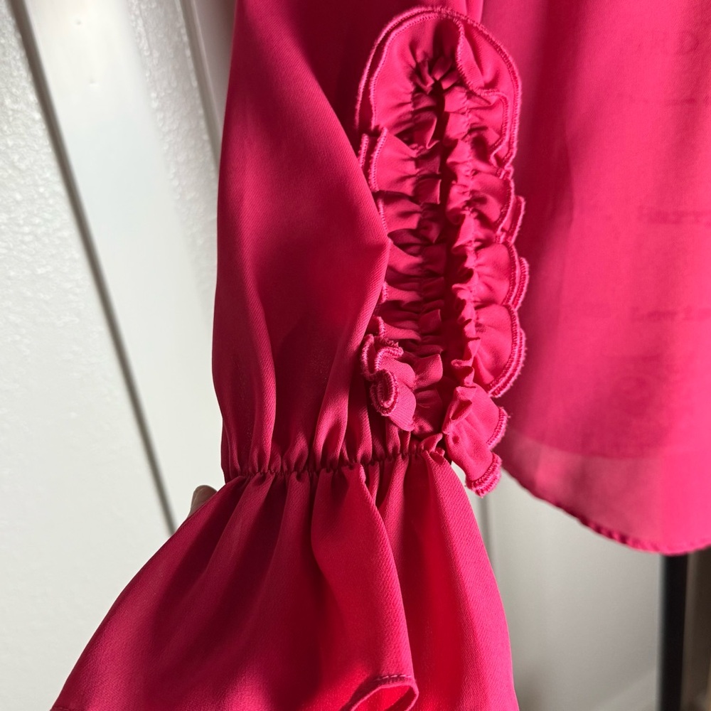 Zara Basic Hot Pink Ruffle Mock‎ Neck Blouse (Size S) Y2K, casual, workwear - Picture 4 of 8